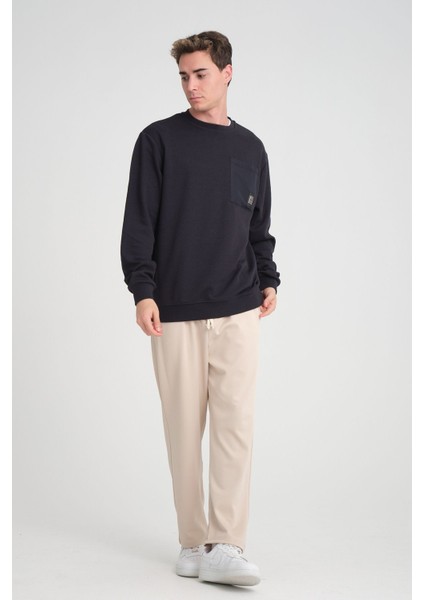 Erkek Yumuşacık Kumaşlı Oversize Fit Yuvarlak Yakalı Lacivert Sweatshirt indirimleri