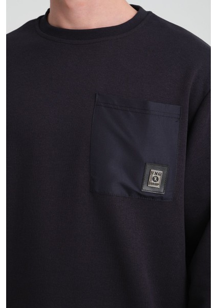 Erkek Yumuşacık Kumaşlı Oversize Fit Yuvarlak Yakalı Lacivert Sweatshirt