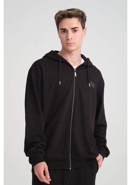 Erkek Yumuşacık Kumaşlı Fermuarlı Nakışlı Kapüşonlu Siyah Sweatshirt fiyatları