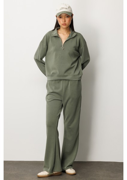 Kadın Modal Uzun Kollu Yarım Fermuarlı Bol Paça Takım fiyatları