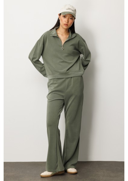 Kadın Modal Uzun Kollu Yarım Fermuarlı Bol Paça Takım modelleri