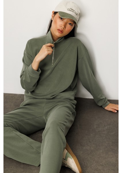 Kadın Modal Uzun Kollu Yarım Fermuarlı Bol Paça Takım indirimleri