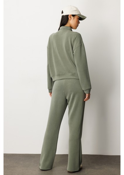 Kadın Modal Uzun Kollu Yarım Fermuarlı Bol Paça Takım