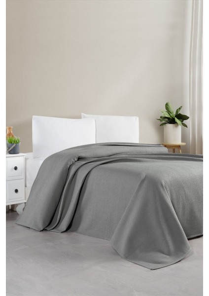 Antrasit Pamuklu Çift Kişilik Waffle Pike Yatak Örtüsü 200X230CM fiyatları