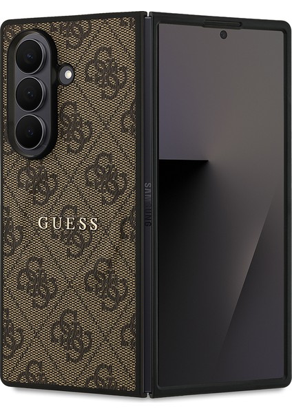 Galaxy Z Fold 7 Uyumlu Kılıf Guess Lisanslı M-Safe Özellikli 4g Desen Yazı Logolu Kapak Kahverengi