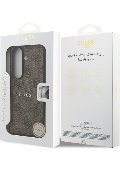Galaxy Z Fold 7 Uyumlu Kılıf Guess Lisanslı M-Safe Özellikli 4g Desen Yazı Logolu Kapak Kahverengi