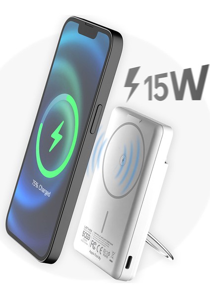PW0006D Pd 20W Hızlı Şarj Özellikli Kartlıklı Standlı Wireless Powerbank 15W 5000MAH Beyaz fiyatları