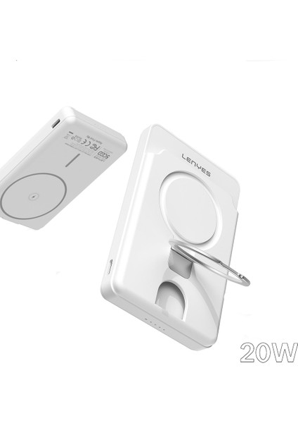 PW0006D Pd 20W Hızlı Şarj Özellikli Kartlıklı Standlı Wireless Powerbank 15W 5000MAH Beyaz