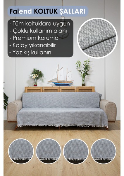 Gri Pamuklu 180X200 cm Koltuk Örtüsü, Yıkanabilir ve Şık Tasarım.