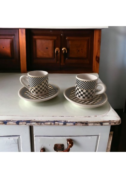 Özel Tasarım 2’li 4 Parça Beyaz Fincan Takımı, Şık ve Zarif Set