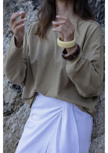 Ihlamur Yeşili Ole Oversize Keten Bluz