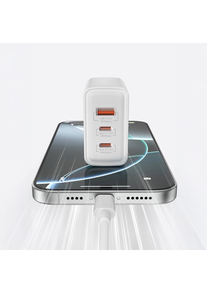 WI-G005 Essen Serisi Gan Tech Pd Hızlı Şarj Özellikli Şarj Başlığı 65W Beyaz