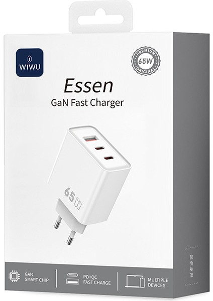 WI-G005 Essen Serisi Gan Tech Pd Hızlı Şarj Özellikli Şarj Başlığı 65W Beyaz