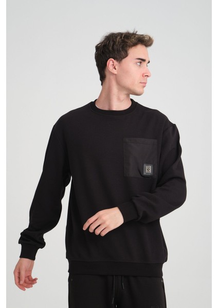 Erkek Yumuşacık Kumaşlı Oversize Fit Yuvarlak Yakalı Siyah Sweatshirt indirimleri