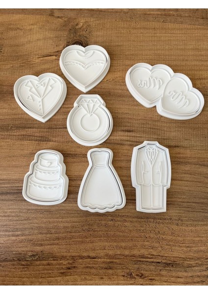 7'li Evlilik Temalı Kurabiye Kalıbı ve Damga Seti, Özel Anlarınızı Tatlandırın