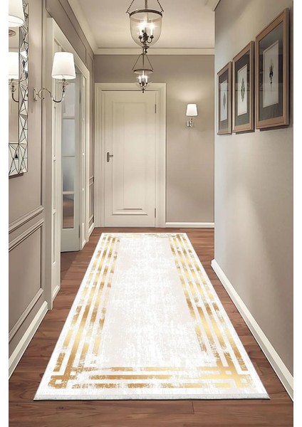 Yolluk Halı – Kaymaz Tabanlı, Yıkanabilir, Yumuşak Dokulu, Şık ve Dayanıklı Tasarım (Silvery Gold Yolluk)