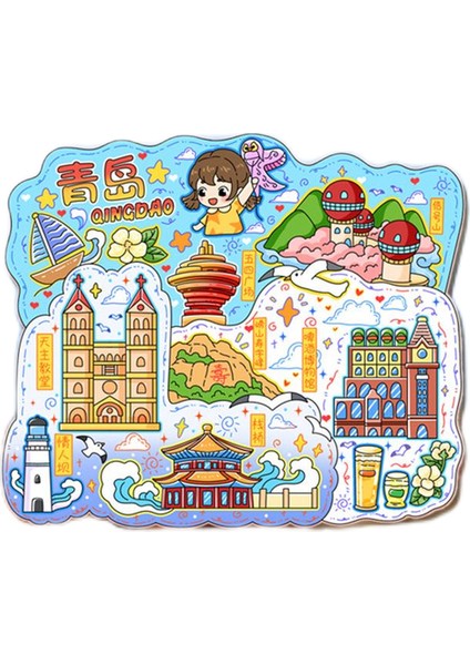 0202QINGDAO, Çin Seyahat Hediyelik Buzdolabı Çıkartmaları (Yurt Dışından)