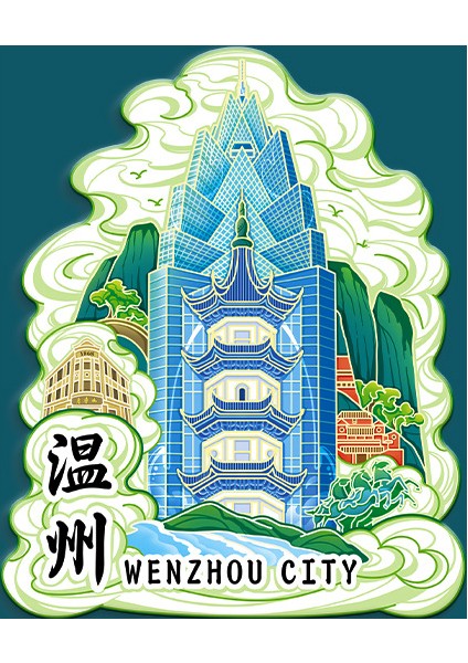 0037ÇIN Wenzhou Seyahat Hatırası Buzdolabı Çıkartması (Yurt Dışından)