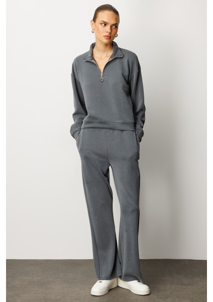 Kadın Modal Uzun Kollu Yarım Fermuarlı Bol Paça Takım fiyatları