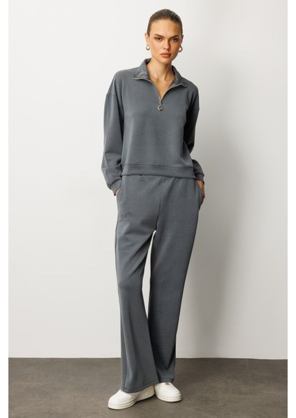 Kadın Modal Uzun Kollu Yarım Fermuarlı Bol Paça Takım modelleri