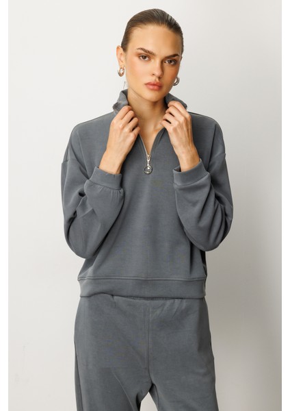 Kadın Modal Uzun Kollu Yarım Fermuarlı Bol Paça Takım fırsatları