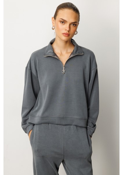 Kadın Modal Uzun Kollu Yarım Fermuarlı Bol Paça Takım indirimleri