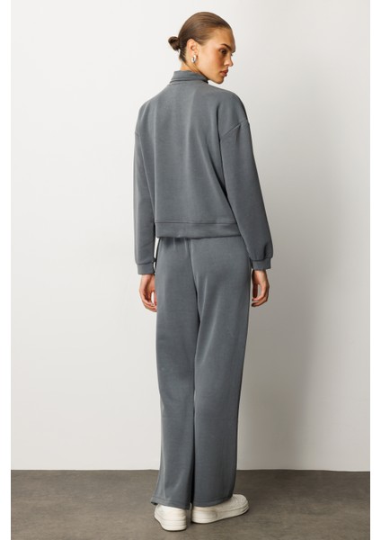 Kadın Modal Uzun Kollu Yarım Fermuarlı Bol Paça Takım