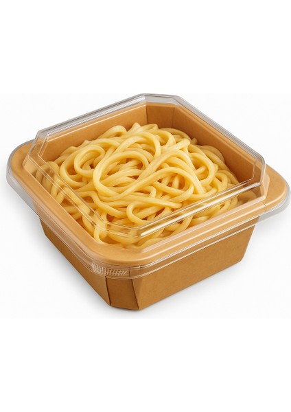 750 cc Kraft Karton Organik Kare Salata Kasesi Kapaklı Bowl 10 Adet