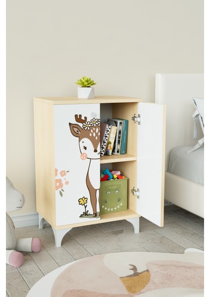 Little Fawn 2 Raflı Çocuk Odası Dolabı Çok Amaçlı Baskılı Oyuncak Dolabı fiyatları