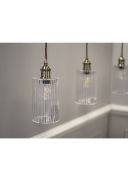 Şeffaf Cam Silindir Sarkıt Aydınlatma, 1 mt Ayarlanabilir Kabloyla, Beyaz