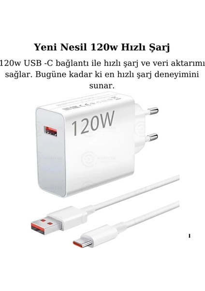 120W Turbo Ultra Hızlı Akım Korumalı Şarj Aleti Usb- Type-C Kablo ve Adaptör Şarj Seti