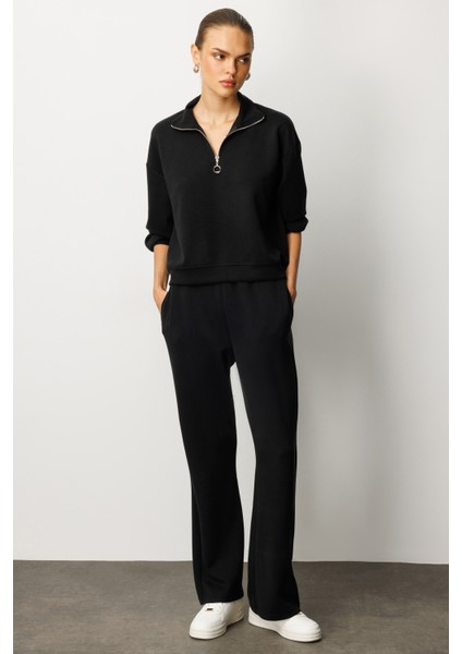 Kadın Modal Uzun Kollu Yarım Fermuarlı Bol Paça Takım