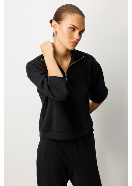 Kadın Modal Uzun Kollu Yarım Fermuarlı Bol Paça Takım indirimleri