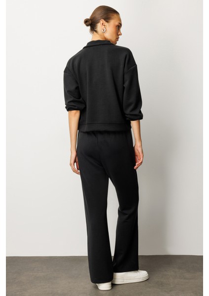 Kadın Modal Uzun Kollu Yarım Fermuarlı Bol Paça Takım