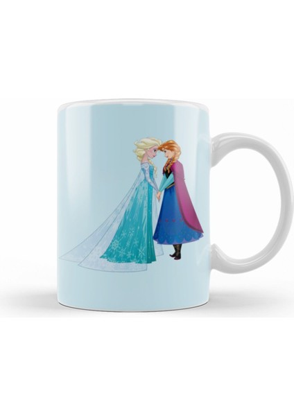 Elsa ve Anna Temalı Porselen Kupa Bardak, Şık Gri Tasarım, Güzel ve Kullanışlı.