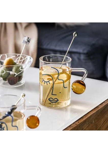 Isıya Dayanıklı 500ML Soyut Tasarım Boncuk Kulplu Bardak, Kahve ve Sunum Için Şık 1 Adet fiyatları