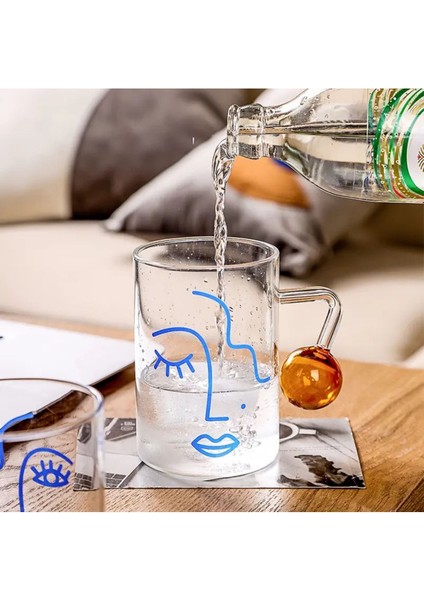 Isıya Dayanıklı 500ML Soyut Tasarım Boncuk Kulplu Bardak, Kahve ve Sunum Için Şık 1 Adet modelleri