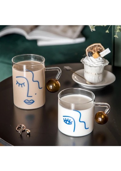 Isıya Dayanıklı 500ML Soyut Tasarım Boncuk Kulplu Bardak, Kahve ve Sunum Için Şık 1 Adet fırsatları