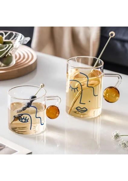 Isıya Dayanıklı 500ML Soyut Tasarım Boncuk Kulplu Bardak, Kahve ve Sunum Için Şık 1 Adet indirimleri