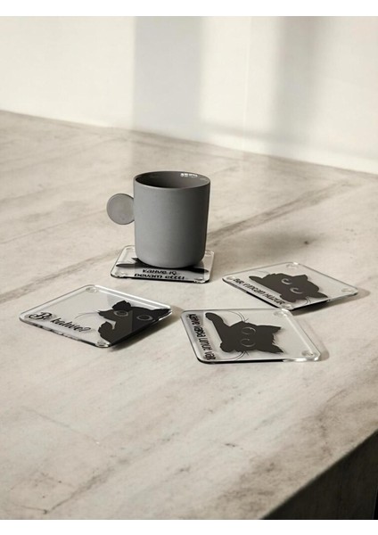 Kedi Desenli Pleksi 4'lü Bardak Altlığı Seti, Şık ve Kullanışlı Tasarım fiyatları