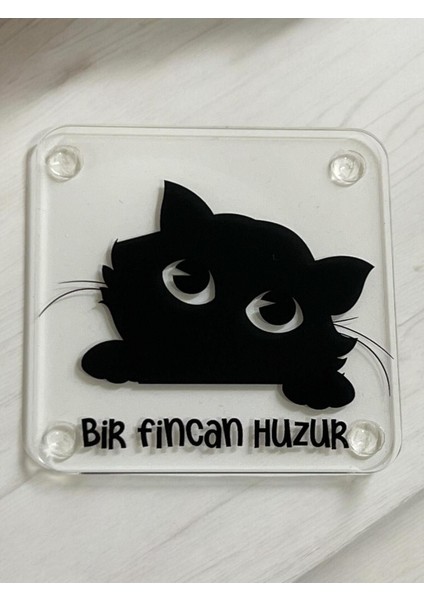 Kedi Desenli Pleksi 4'lü Bardak Altlığı Seti, Şık ve Kullanışlı Tasarım