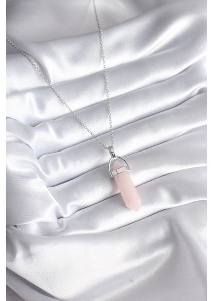 316L Çelik Gümüş Renk Pembe Taşlı Kadın Kolye fiyatları