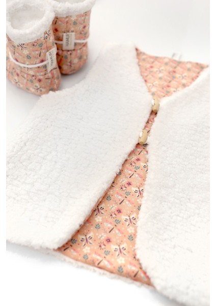 Kız Çocuk Yelek ve Patik Takımı 2 Li Set Çift Taraflı Düğmeli Yenidoğan Pamuklu Koyun Tüyü Lola fırsatları