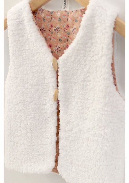 Kız Çocuk Yelek ve Patik Takımı 2 Li Set Çift Taraflı Düğmeli Yenidoğan Pamuklu Koyun Tüyü Lola indirimleri