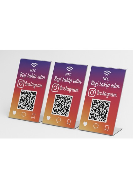 3ADET Nfc Instagram Takipçi Standı. Nfc instagram Masa Üstü Stand 10 cm x 14 cm