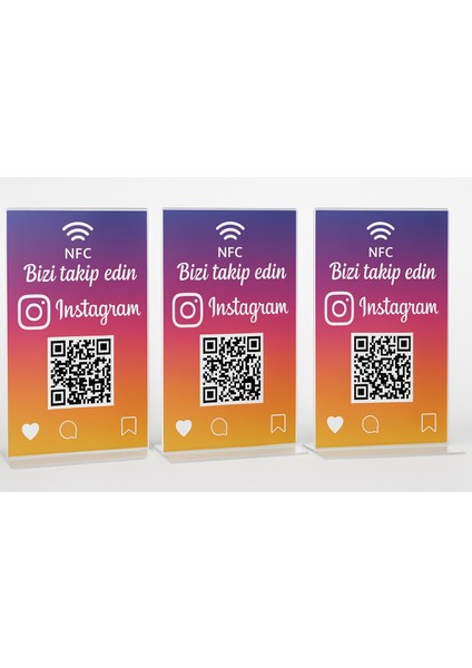 3ADET Nfc Instagram Takipçi Standı. Nfc instagram Masa Üstü Stand 10 cm x 14 cm modelleri