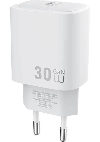 WI-G008 Essen Serisi Gan Tech Pd Hızlı Şarj Özellikli Şarj Başlığı 30W Beyaz