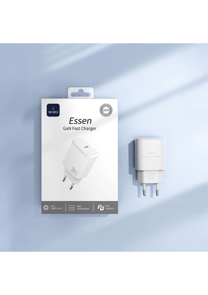 WI-G008 Essen Serisi Gan Tech Pd Hızlı Şarj Özellikli Şarj Başlığı 30W Beyaz