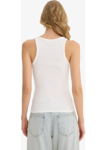 Slim Fit Dar Kesim Basic Düz Yuvarlak Yaka Fitilli Kaşkorse Atlet E5539AX25SM