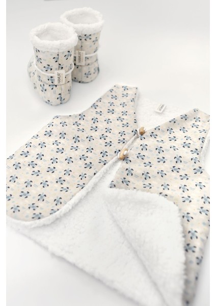 Unisex Yelek ve Patik Takımı 2 Li Set Çift Taraflı Düğmeli Yenidoğan Pamuklu Koyun Tüyü Moi fırsatları